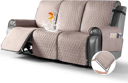 TAOCOCO 100% Waterproof Recliner Sofa Cover-Non Slip Split Couch Covers for Reclining Couches with Elastic Straps,Couch Covers for 3 Cushion Couch Sofa Pet Friendly(Peach, 3 Seater)