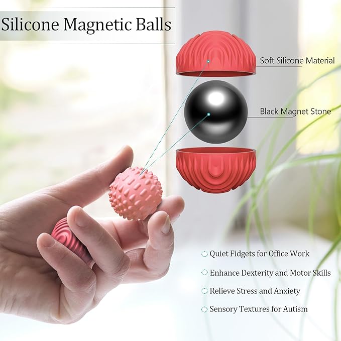luckdoor Silicone Magnetic Balls Fidget Toys for Adults & Teens,4PCS Stress Relief Sensory Toys for Autism ADHD Anxiety,Fun Textures Gadgets,Office Desk Toy,Stocking Stuffers for Men Women Teen Gifts