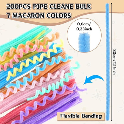 Yunsailing 200 Pcs Pipe Cleaners 6 mm x 12 Inch Chenille Stems Pipe Cleaners Craft Supplies Art Supplies Adults DIY Creative Decorations Creative DIY Projects Decorations (Macaron Color)