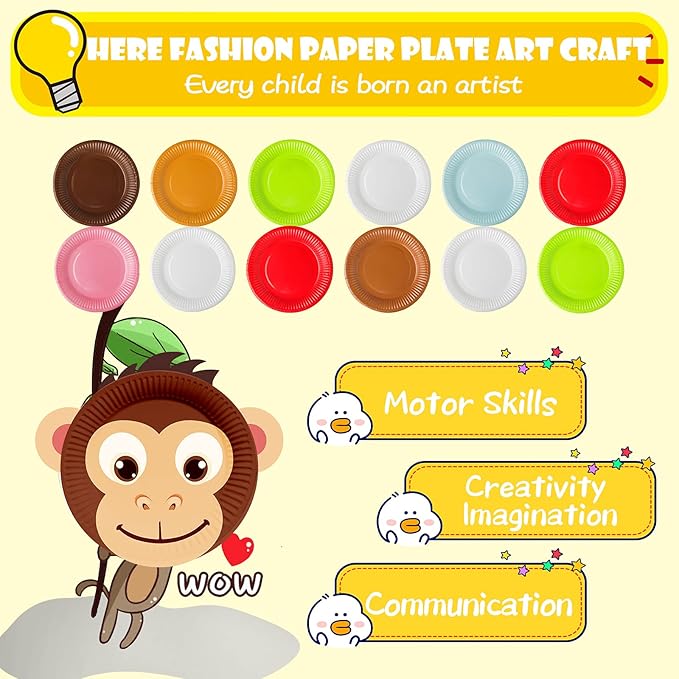 BAODLON Arts and Crafts Kits for Kids, 12 Pack Simple Crafts Animal Paper Plate Art Kit for 2 3 4 5 Year Old Toddler Boys Girls, DIY Kids Crafts for Preschool Classroom Activity/Birthday/Party Game