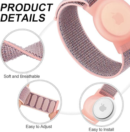 4 Pack Nylon Air Tag Bracelet for Kids, Soft Nylon Air Tag Wristband for Apple Air Tag, Adjustable Anti Lost Wristband for Toddler Baby, Boys, and Girls, Elders (Black/Pink Sand/Blue/Grey)