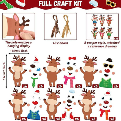 Qyeahkj 36 Sets Christmas Reindeer Ornament Craft Christmas Crafts, Xmas DIY Ornament Craft Kit for Holiday Party Favors