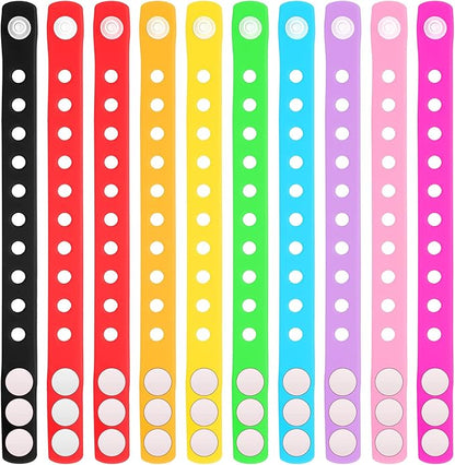 BBTO 100 Pcs 10 Colors Silicone Bracelets 8.3 Inch Adjustable Rubber Bracelets Bulk Cute Wristbands Bracelets with Holes for Shoe Party Birthday Gifts