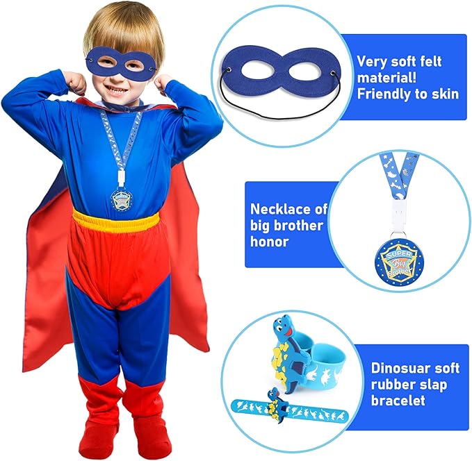 Golray Super Big Brother Gifts Set with Superhero Cape Eyemask Dinosaur Slap Bracelets Necklace, Drawstring Backpack, Plush Keychain, Insulated Plastic Tumbler Cup Big Brother Gift Little Toddler Boy