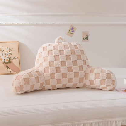 Aimuan Reading Pillow Checkered Bed Rest Wedge Backrest Checkerboard Pillow with Arms Back Support for Sitting Up in Bed Cushion Incline Rest Sleeping Snoring Pillow (Beige,Standard)