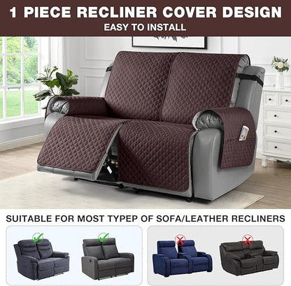 TAOCOCO Loveseat Recliner Cover Non-Slip Sofa Slipcover, Pet Cover for Loveseat Recliner with Elastic Straps, Washable Reclining Loveseat Cover Recliner Furniture Protector (2 Seater, Coffee)