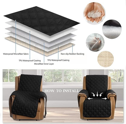 TOMORO Non-Slip Oversized Recliner Cover, 100% Waterproof Quilted Recliner Chair Slipcover Furniture Protector with Pockets, Washable Couch Cover with Elastic Straps for Kids and Pets