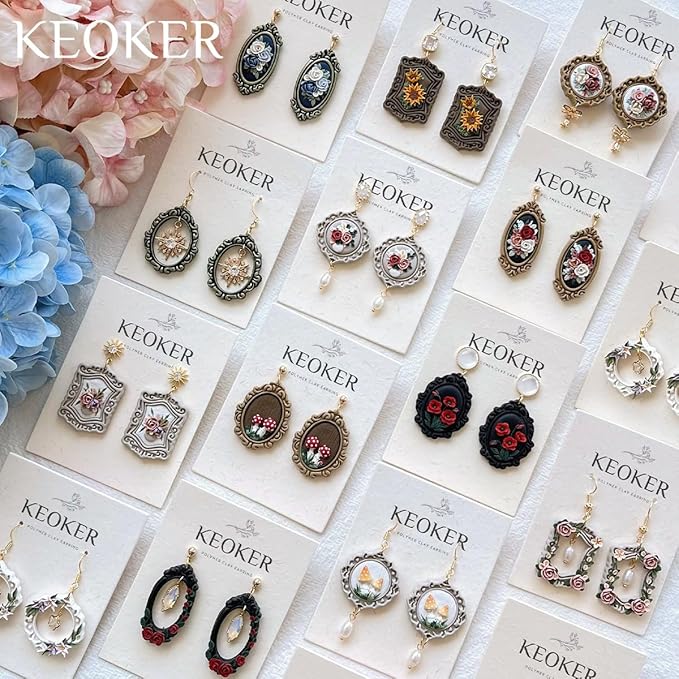 Keoker Vintage Frame Polymer Clay Cutters, Clay Earring Cutters Boho, 12 Shapes Polymer Clay Frame Cutters