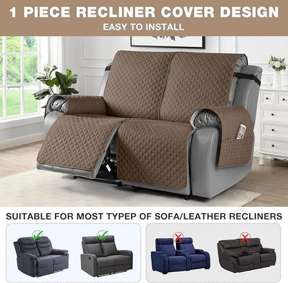 TAOCOCO Waterproof Recliner Loveseat Cover Non-Slip Sofa Slipcover, Pet Couch Cover for Loveseat Recliner with Straps, Washable Reclining Loveseat Cover Furniture Protector (2 Seater, Brown)