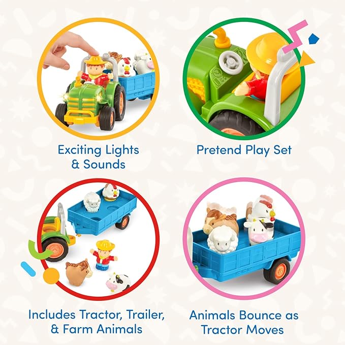 Battat – Farm Toys for Toddlers, Kids – Lights & Sounds Toy Tractor – 7 Pieces Pretend Play Set – Tractor, Trailer, Animals – 18+ Months