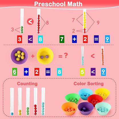 INIFEIDALA Montessori Toddler Learning Sorting Toys for 3-6 Year Olds - Rainbow Stacking, Number & Bead Matching Games with Wooden Peg Board, Develop Fine Motor Skills, Color & Math Skills