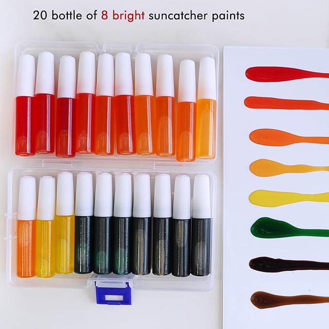 27 Sets Halloween Suncatcher Ornaments Decoration DIY Window Paint Art Craft Kit Jack-O'-Lantern Ghost Vampire Witch Spider Sun Catchers for Halloween Classroom Party Art Activity Trick or Treat Gift