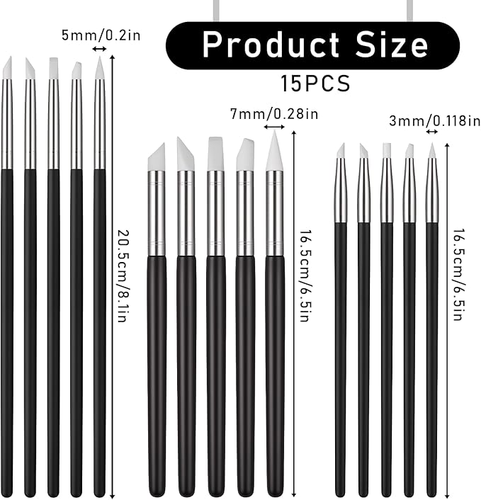 15Pcs Silicone Paint Brush, 5 Shape Head Silicone Paint Brushes, Rubber Tip Painting Brush for Clay, Pottery, Nail Art, Sculpting, DIY Crafts
