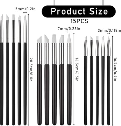 15Pcs Silicone Paint Brush, 5 Shape Head Silicone Paint Brushes, Rubber Tip Painting Brush for Clay, Pottery, Nail Art, Sculpting, DIY Crafts