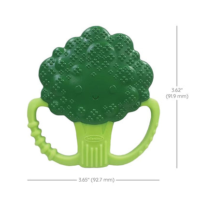 Infantino Lil' Nibbles Textured Silicone Baby Teether - Sensory Exploration and Teething Relief with Easy to Hold Handles, Green Broccoli, 0+ Months