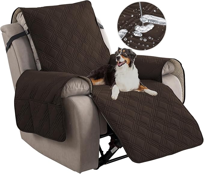Easehomey 100% Waterproof Recliner Chair Covers, Non Slip Dog Chair Cover Furniture Protector Washable Chair Cover with Pocket, Elastic Straps for Kids,Pets,Dogs (Chocolate, 23.6")