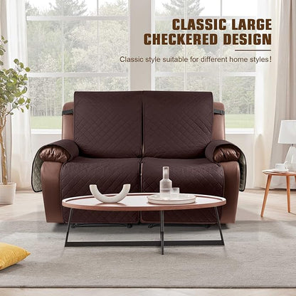 KinCam Waterproof Oversized Loveseat Recliner Cover, Non-Slip Reclining Couch Covers for 2 Seat, Recliner Sofa Cover Furniture Protector with Elastic Straps for Kids, Pets, Coffee