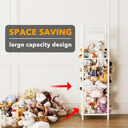 SpaceAid Stuffed Animal Storage Organizer, Wood Animals Zoo Toy Plushies Storage Holder, Large Capacity Plush Toy Cage for Playroom Organization, 15.8" Wide, White