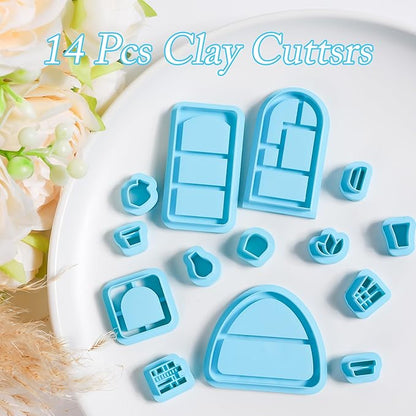Sitsink Back to School Clay Cutters - 14 Pcs Bookcase Clay Cutters for Polymer Clay Earrings, Bookshelf Potted Plant Polymer Clay Earring Cutters, 3D School Books Polymer Clay Cutters for Jewelry
