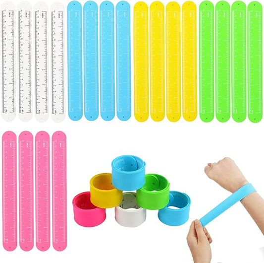 FOIMAS 20pcs Ruler Slap Bracelets for Kids,Silicone Snap Bracelet Wristband for Boys Girls Party Favor Supply Classroom Prize