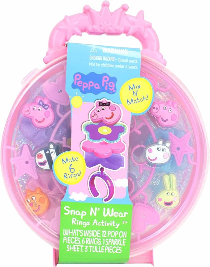 Tara Toys Peppa Pig Snap N' Wear Activity Rings Set, DIY Jewellery Kit for Kids, 3+ Years