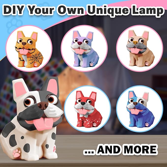 FUNZBO Paint Your Own Dog French Bulldog Lamp Kit - Arts and Crafts Supplies Puppy Painting Kits for Kids Teens Adults, DIY Night Light Toys for Toddlers Girls Boys Birthday Easter Holiday Gifts