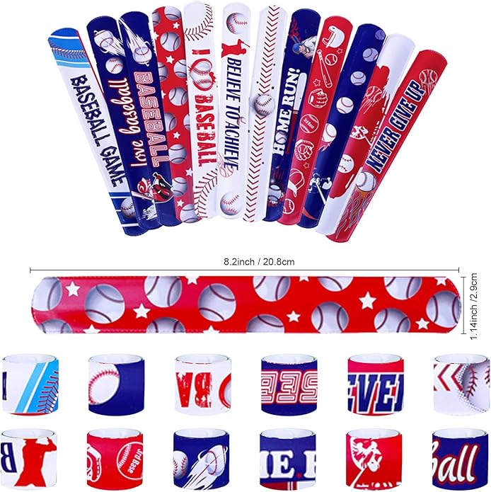 48pcs Baseball Party Slap Bracelets Sport Slap Bracelets for Kids Baseball Theme Bracelets Motivational Wristband Bracelets Classroom Prizes Birthday Gifts Baseball Party Favors
