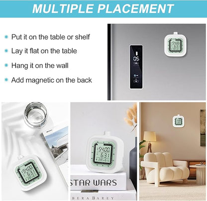 Visual Timer with Alarm Clock Countdown Count-up 1-60 Minutes Kitchen Timer Student Timer Bath Room Timer Clock Sports Timer time Manager with Digital Thermometer Hygrometer (White)