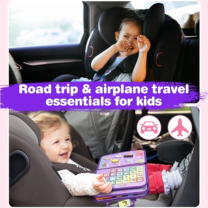 JHkim Busy Board Montessori Toys for Toddlers 1-3, Birthday Gifts for 1 2 3 4 Year Old Girl, Autism Sensory Travel Toy, Educational Activity Busy Book, Preschool Learning Fine Motor Skills Toys,Purple