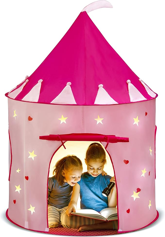 Play22 Play Tent Princess Castle Pink - Features Glow in The Dark Stars - Portable - Kids Pop Up Tent Foldable Into A Carrying Bag - Indoor and Outdoor Use - Original