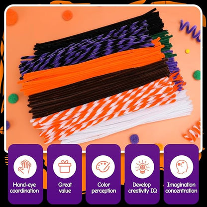 150pcs Halloween Pipe Cleaners, Pipe Cleaners for Crafts, Craft Supplies Multicolor Chenille Stems for Art&Craft Christmas DIY Projects(9colors,Halloween)