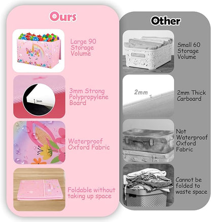 Mabahoo Large Toy Box, Collapsible Sturdy Kids Storage Organizer for Boys Girls, 25"x13"x16" Storage Box with Lids, Toy Chest Bins Basket for Living Room, Playroom, Nursery, Pink