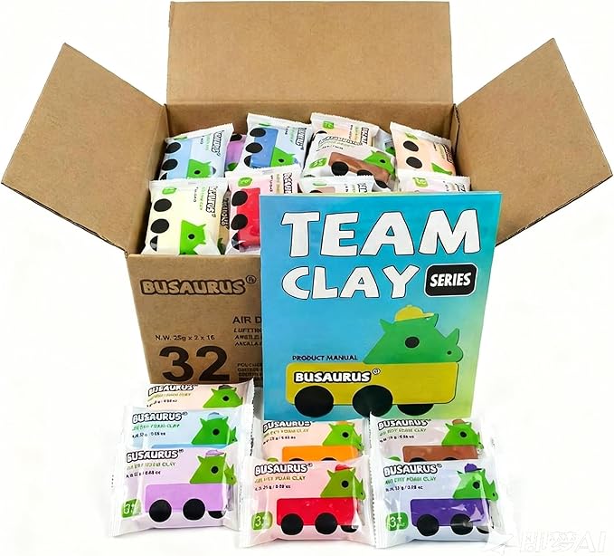 Air-Dry Foam Clay Bulk for Cosplay, Slime and School Projects - Soft Magic Modelling Clay for Kids and Adult - Art & Crafts Project and Classroom Supplies, Party Favors - 32 Packs, 16 Colors, 25g Pack