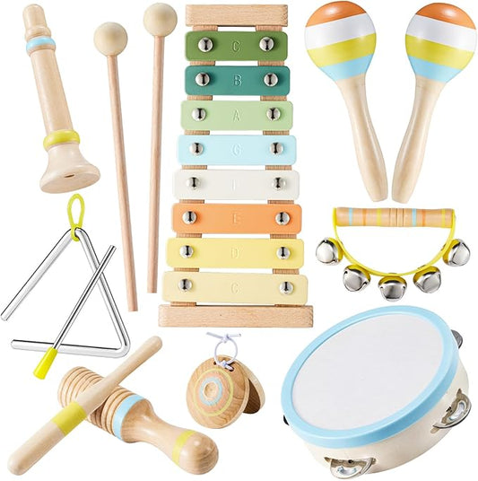 Baby Musical Instruments - Montessori Musical Toys for Toddlers 1-3 Musical Instruments for Toddlers 1-3 Neutral Colors Xylophone for Toddlers Gifts for Preschool Educational with Storage Bag