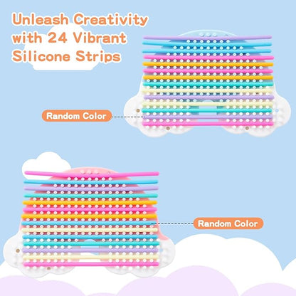 2 Pack Sensory Activity Board with 24 Random-Color Strings Fidget Toys for Kids, Sensory Toys for Kids with Autism, ADHD, Stress, Calming, Double-Sided Silicone Toys, Birthday