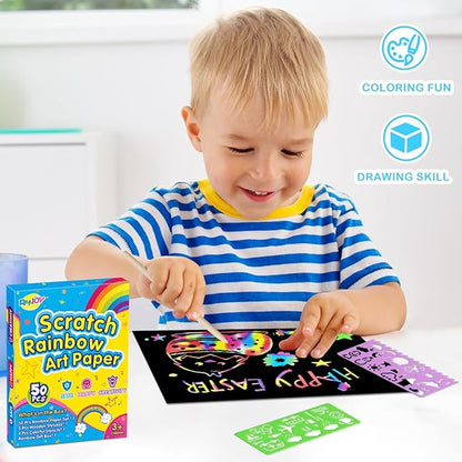 RMJOY Rainbow Scratch Off Paper for Kids: Easter Crafts Gifts for Kids 60pcs Magic Arts Supplies for Age 3-12 Teen Toys Games for Valentines Birthday Christmas Basket Stuffers |Party Favors(Boys)