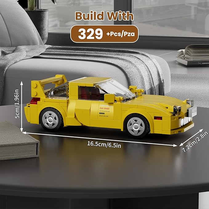 Mould King Speed Champion Cars Building Sets, RX-7 Mazda Sports Car Model with Display Case, 27016 MOC Collectible Race Car Toys Blocks Kits for Adults and Boys Girls Kids Aged 8+ (329 Pieces)