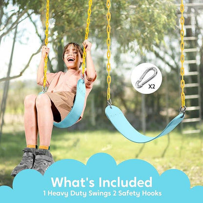 TURFEE Swing for Outdoor Swing Set - Pack of 1 Seat Replacement Kit with Heavy Duty Chains - Backyard Swingset Playground Accessories for Kids (Blue 2)
