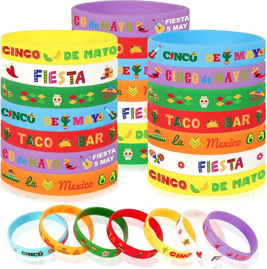 JUNEBRUSHS 42pcs Mexican Fiesta Silicone Bracelets Cactus Guitar Hat Rubber Wristbands Party Favors Accessories for Mexican Fiesta Birthday Party Decorations Gift (7 Designs)