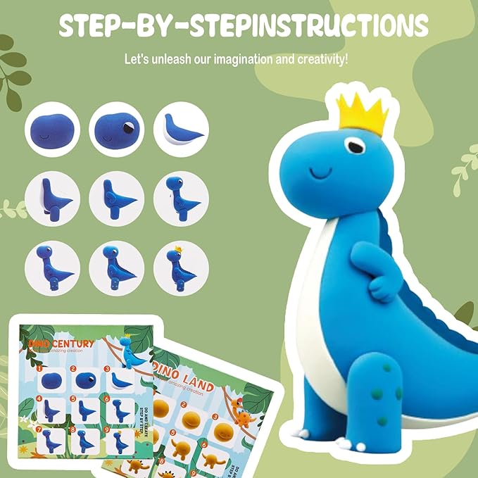 12 Independent Sealed Clay Jars, Non-Sticky & Odorless, Includes 12 InstructionCards & Dino Habitat Tools, Screen-Free STEAM Activity for Home or School