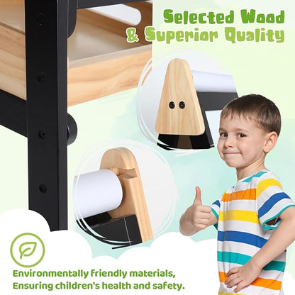 3 in 1 Easel for Kids with Wood Tray Double Sided Kids Easel with Paper Roll,Magnetic Chalkboard & White Board Height Adjustable Painting Standing Easel for Toddlers Childrens 2+ (Black)