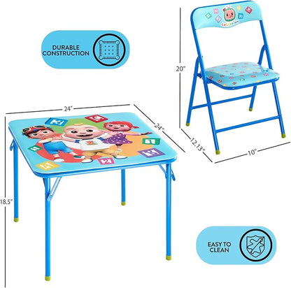 Idea Nuova Cocomelon 3 Piece Children's Activity Square Table and 2 Folding Chairs Set, Ages 3+