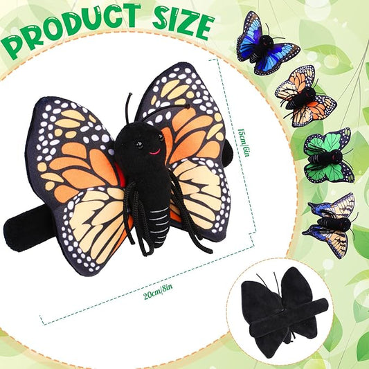 4 Pcs Huggers Butterfly Dinosaur Stuffed Animal Slap Bracelets for Kids, 8 Inch Plush Animal Wrist Cute Snap Bracelets in Bulk for Boys and Girls Birthday Gifts Party Favors(Butterfly)