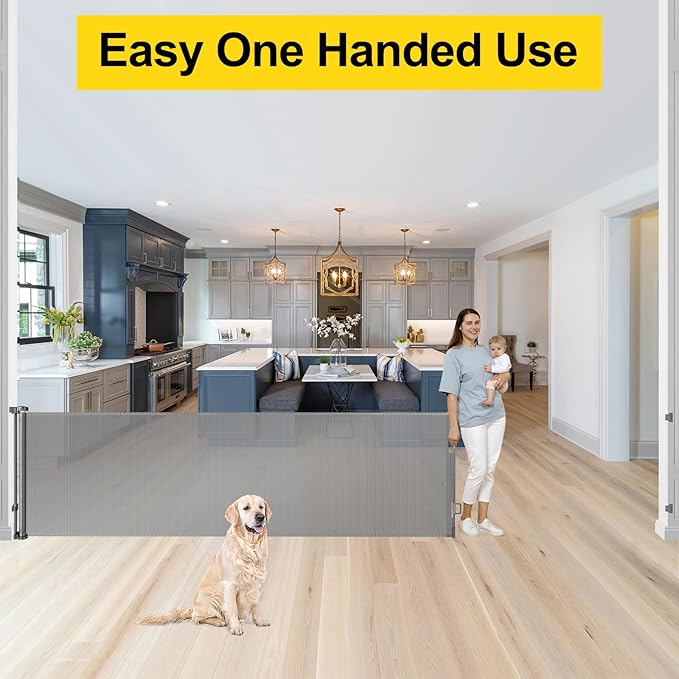 175 Inch Extra Wide Retractable Dog Gates 33" Tall Retractable Baby Gates for Wide Openings Extra Long Mesh Baby Gate Super Wide Gate for Kids or Pets Extra Large Dog Gate for Indoor Outdoor (Grey)