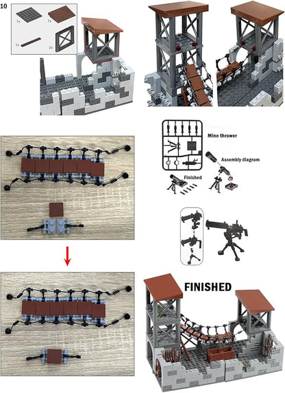 Finger Rock Military Base Series Small Suspension Building Set, WW2 Army Mini War Accessories Kits, DIY Defence Base Guard Tower Base Guns Army Supplies Block Toy for Kids 8 10 12 14