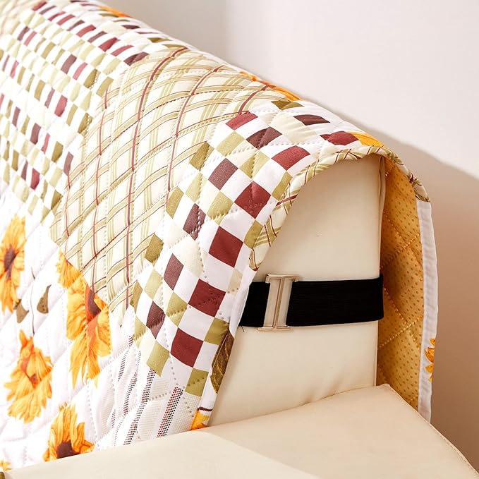 EVENHUG Sofa Cover for 3 Cushion Couch Patchwork Floral Sofa Slipcover Washable 3 seat Couch Cover Furniture Protector Cover with Elastic Straps for Pets Kids Dog Cat (Sofa,Yellow)