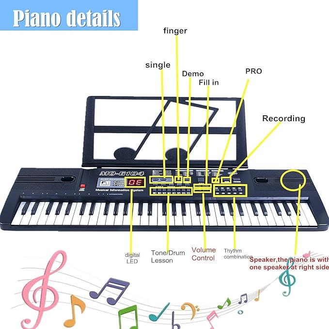 SEMART keyboard Piano Digital electric piano portable electronic music keyboard 61 key toy for kids beginner children toddler musical instruments w/microphone stand USB christmas Birthday gift