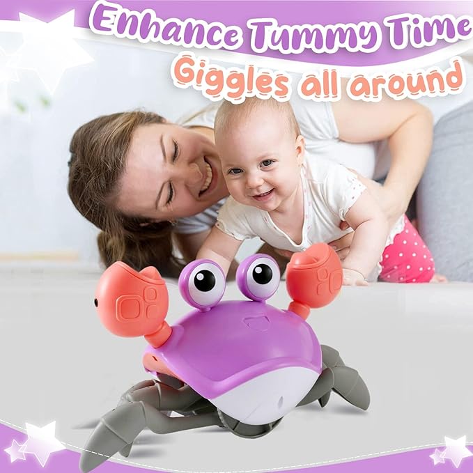 Purple Crawling Crab Baby Toy – Violet Tummy Time Interactive Moving Crab Toy with Music & Lights, Cute Running Escape Catch Me Toy for 0–6 Month Infants, 6–12 Month Crawlers & Early Walkers