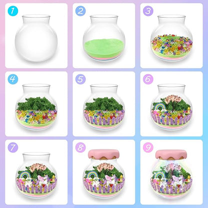 Unicorn Gift for Girls Unicorn Terrarium Kit for Kids Birthday Gift for Girls Ages 4 5 6 7 8-12 Year Old Light-Up Kit Crafts DIY Arts Toys Unicorn Toys for Girls Birthday Ideas Present for Kids