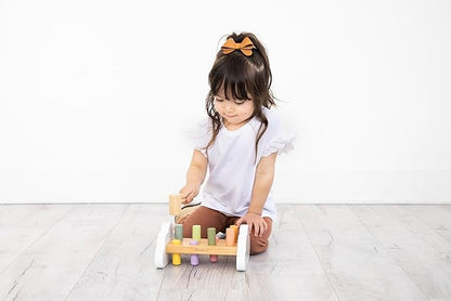 Pearhead Montessori Hammer Bench Toy, Pounding and Hammering Wooden Toy, Early Developmental Interactive Toddler Toy for Ages 1+ Years